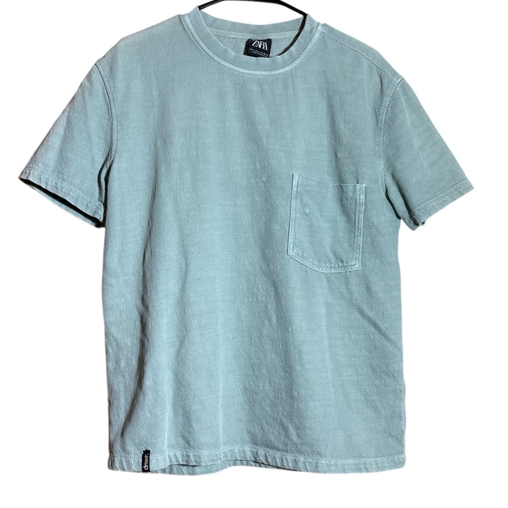Zara Men's Light aqua Blue T-Shirt